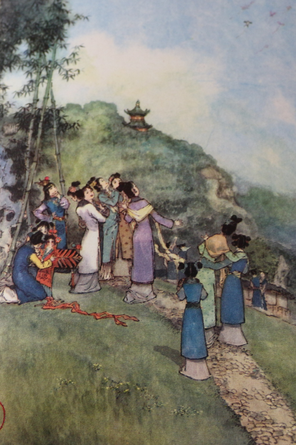 Illustration of the family flying a kite