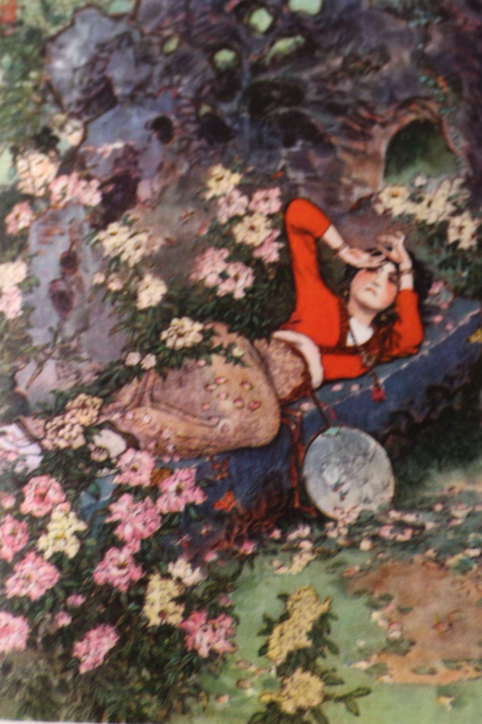 Illustration of a famous scene in which Xiangyun falls asleep during a drinking party